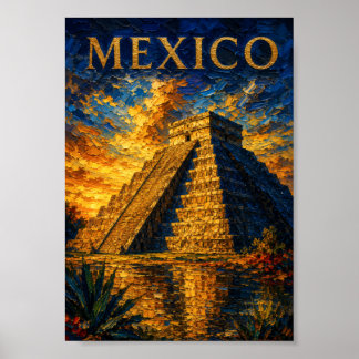 Poster Mexico: Aesthetic Sunset Chichen Itza Art Souvenir