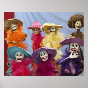 Poster México. Catrinas Esqueleticas, figuras celebrando