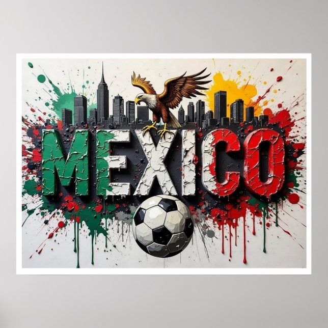 Poster Mexico Football Citiscape Oil Painting Style Art (Frente)