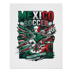 Pôster México Futebol Esqueleto Atacante Nações Premium S
