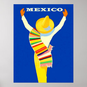 Poster México, homem mexicano no sombrero e no traje dos