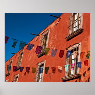 Poster Mexico, San Miguel de Allende. Colorful banners
