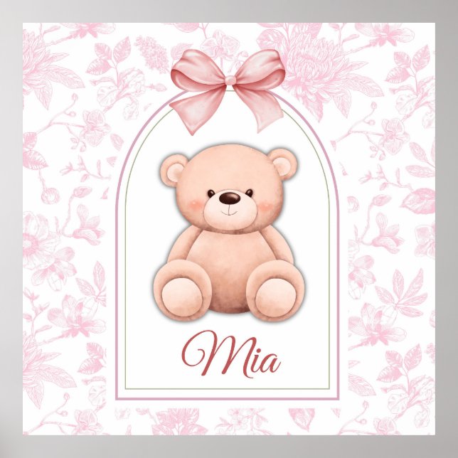 Poster Mia | Design de Enfermeiro de Urso Rosa Personaliz (Frente)