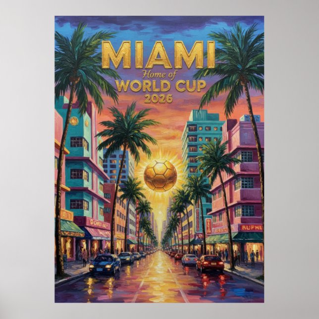 Poster Miami Art Deco World Cup 2026 Soccer Ocean Drive  (Frente)