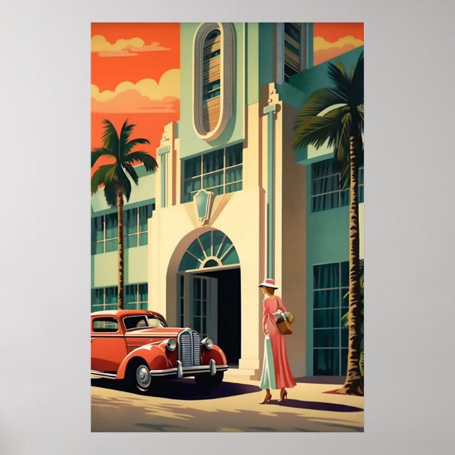 Poster Miami Beach Deco Hotel frente airpush art (Frente)