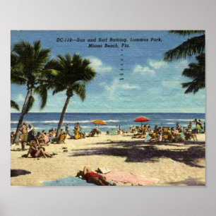 Poster Miami Beach FL, Lummus Park, Sea and Surf, Vintage