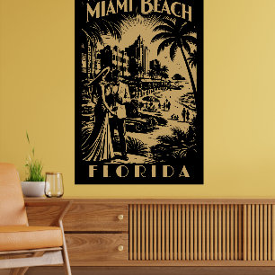 Poster Miami Beach, Flórida Arte Retro Art Déco Viagens T