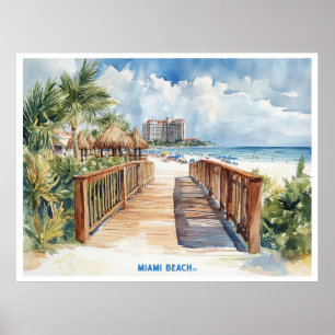 Poster Miami Beach, Flórida, cartão-postal de pintura aqu