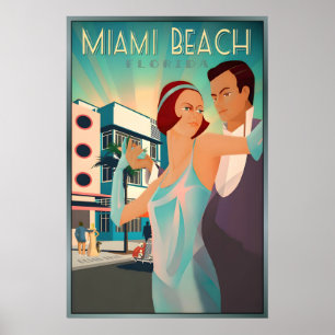 Poster Miami Beach Flórida Retro South Beach Alta Moda