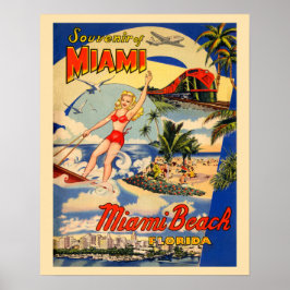 Poster Miami Beach Flórida turismo de safra e anos 40