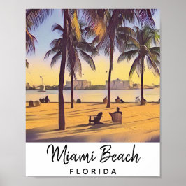 Poster Miami Beach Flórida Vintage Watercolor Art