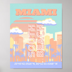 Poster Miami Beach, Miami Viagem Art, Preppy Room, Pastel