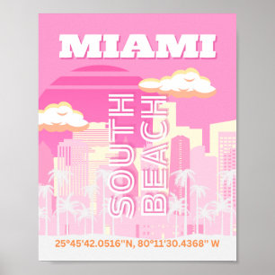 Poster Miami Beach, Miami Viagem Art, Preppy, rosa