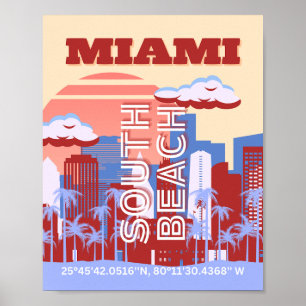 Poster Miami Beach, Miami Viagem Art, Retro