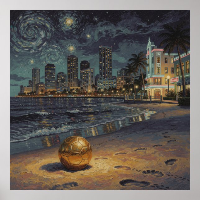 Poster Miami Beach Moonlit Skyline Soccer 2026 (Frente)