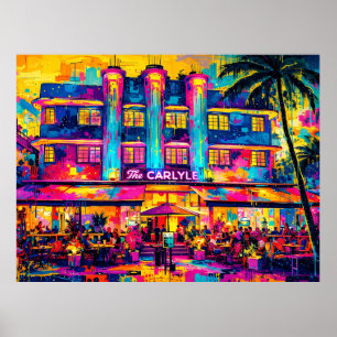 Poster Miami Beach O Hotel Carlyle à noite