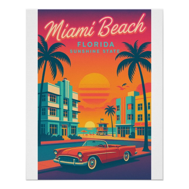 Pôster Miami Beach Retro – Art Deco Flórida (Frente)