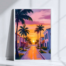 Poster Miami Beach Sunset | Ocean Florida Watercolor