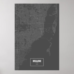 Poster Miami, Flórida (branco a preto)