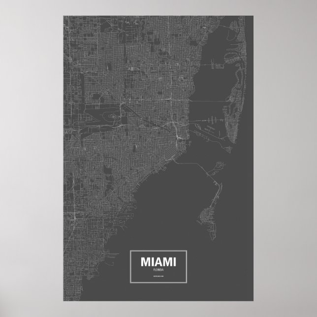 Poster Miami, Flórida (branco a preto) (Frente)