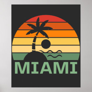 Poster Miami Florida Vintage Palm Trees Summer Beach
