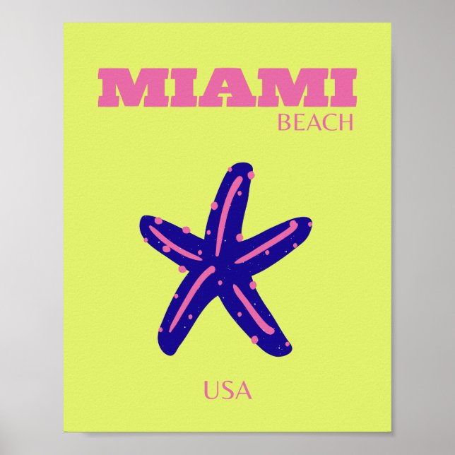 Poster Miami, Miami Beach, Travel Art, Preppy (Frente)
