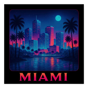 Pôster Miami Moonrise - Linha do Céu Neon