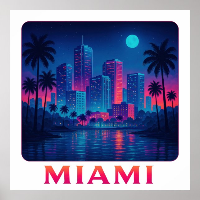 Poster Miami Moonrise - Neon Skyline (Frente)