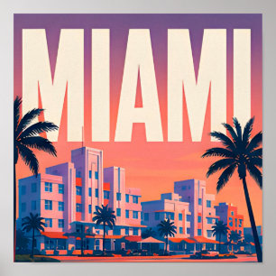 Poster Miami Ocean Drive Pôr do Sol Viagem