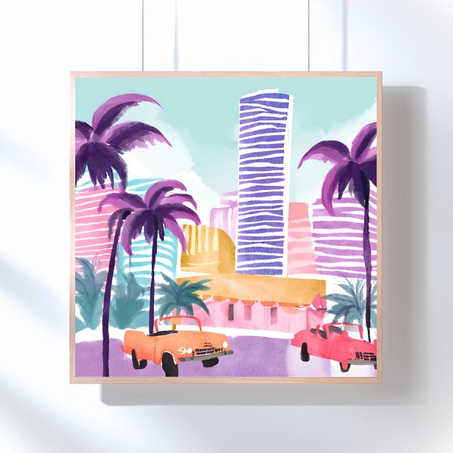 Poster Miami Pastéis | Pintura em Aquarela Desgrenhada (Criador carregado)