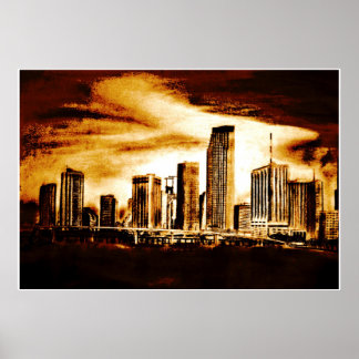 Poster Miami Skyline Charcoal