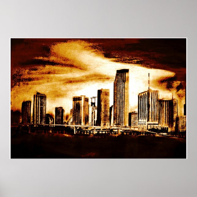 Poster Miami Skyline Charcoal (Frente)