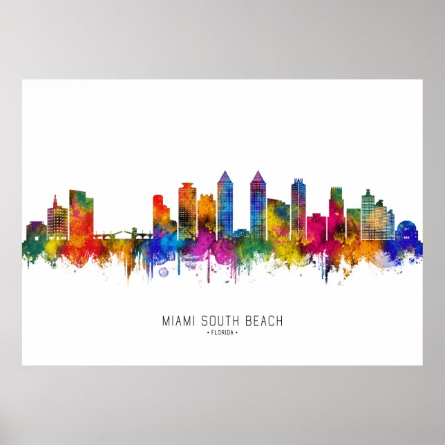 Poster Miami South Beach Florida Skyline (Frente)