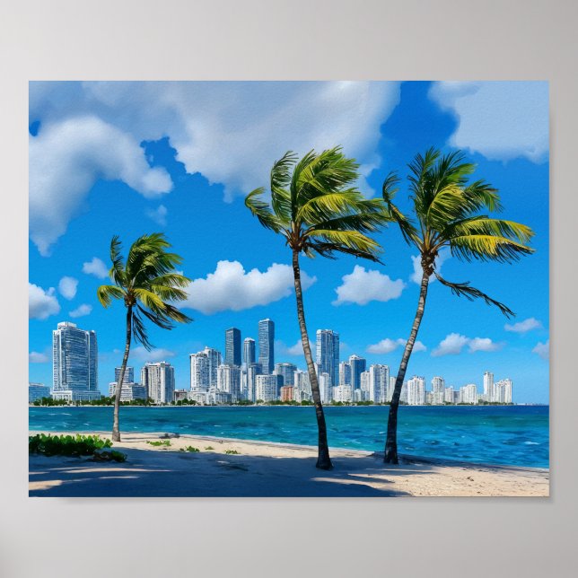 Poster Miami South Beach Florida Watercolor (Frente)