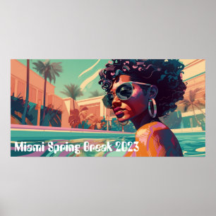 Poster Miami Spring Break Black Woman em pintura de Pisci