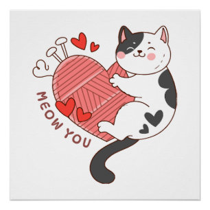 Pôster Miau Você Gatinho Fofo Dia dos Namorados