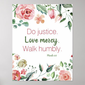 Poster Micah 6:8 Rosa e Creme Floral Watercolor
