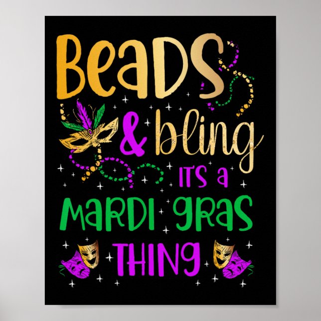 Poster Miçangas e Bling É um Carnaval do Mardi Gras. (Frente)