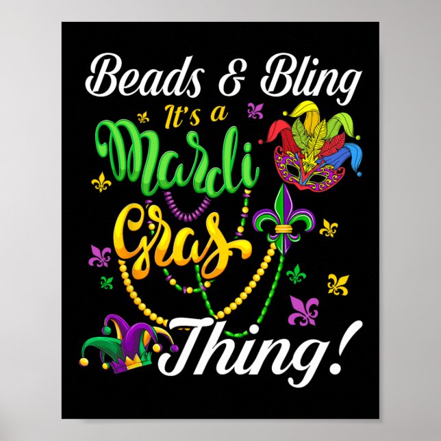 Poster Miçangas e Bling É um Carnaval do Mardi Gras. (Frente)