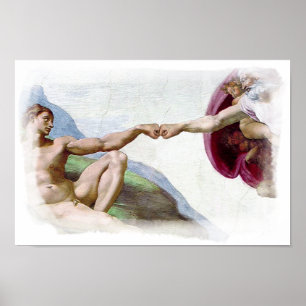 Pôster Michelangelo Criação Do Homem - Deus e Adão Toquem