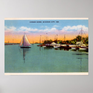 Poster Michigan City Indiana Harbor Scene