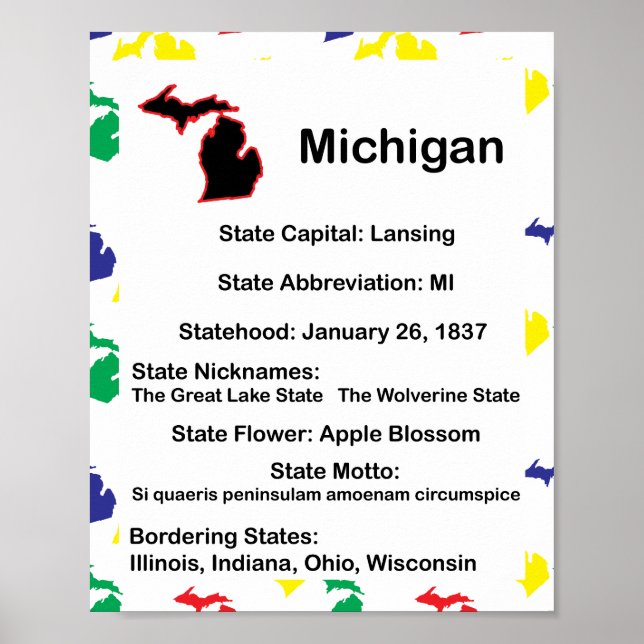 Poster Michigan Educational Fact US State (Frente)