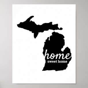 Poster Michigan Home Sweet Home Black Silhouette
