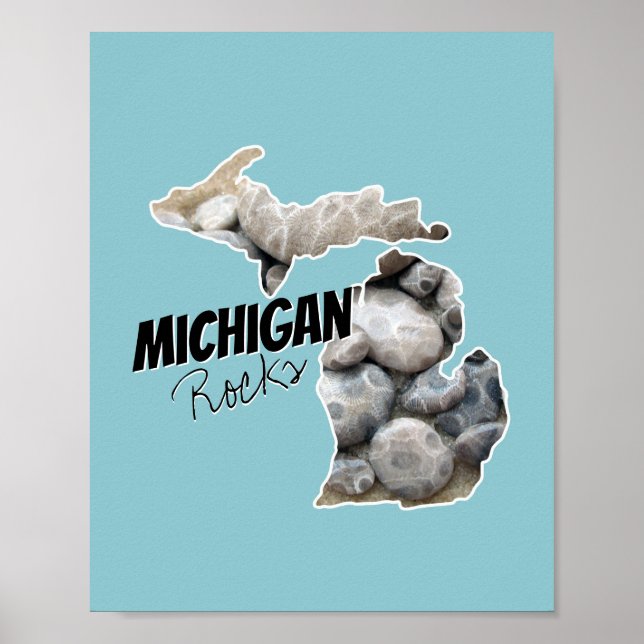 Poster Michigan Silhouette Filled With Petoskey Stones (Frente)