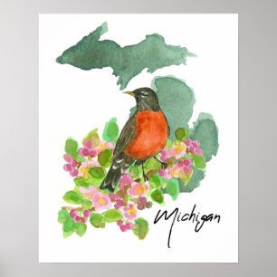 Poster Michigan State American Robin Flor de Maçã