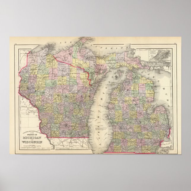 Pôster Michigan, Wisconsin (Frente)