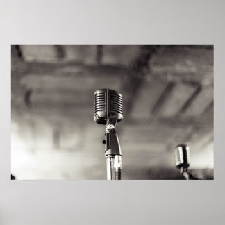 Poster Microfone de áudio branco e preto-e-vírgula