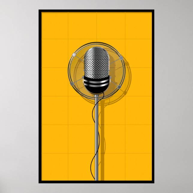 Poster Microfone Retrô em Amarelo Ousado (Frente)