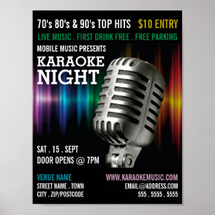 Poster Microfone Silver, Anúncio de eventos Karaoke