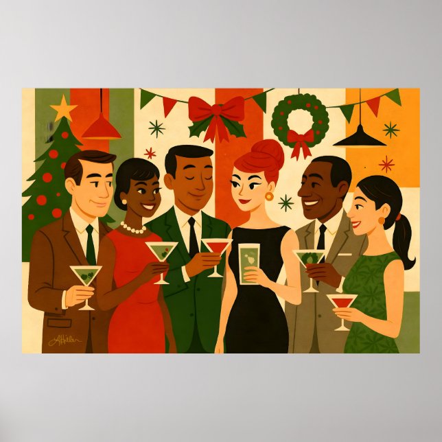 Poster Mid Century 60s Christmas Office Cocktail Party (Frente)